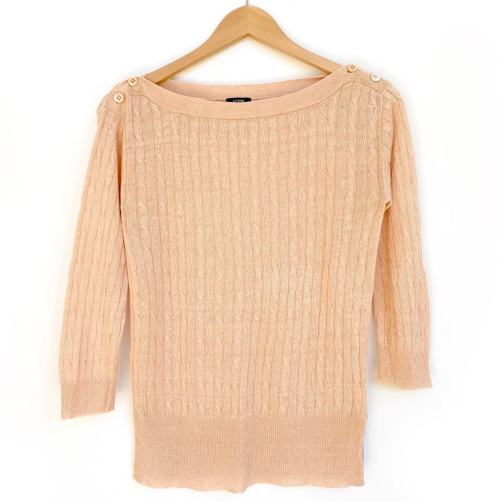 J.Crew 100% Linen Cable Knit Boatneck Button Sweater XS